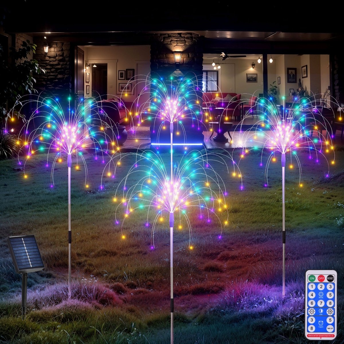 4PCS Solar - Powered Firework Lights with 120 LED Lights & 8 Modes for Garden Lawn Yard Outdoor Light Decorations - PopFun