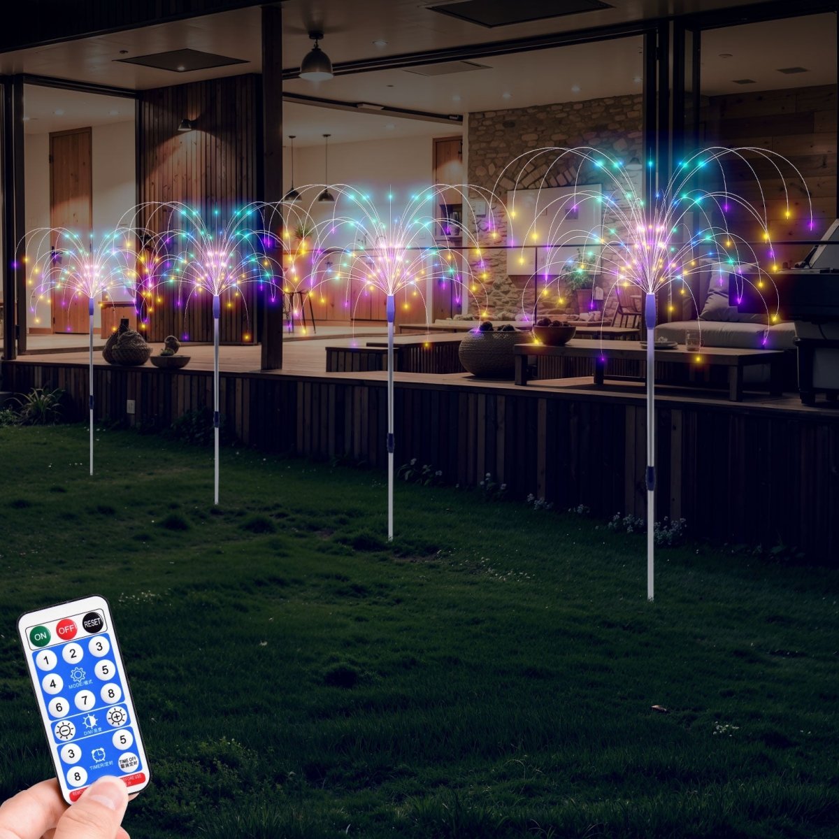 4PCS Solar - Powered Firework Lights with 120 LED Lights & 8 Modes for Garden Lawn Yard Outdoor Light Decorations - PopFun