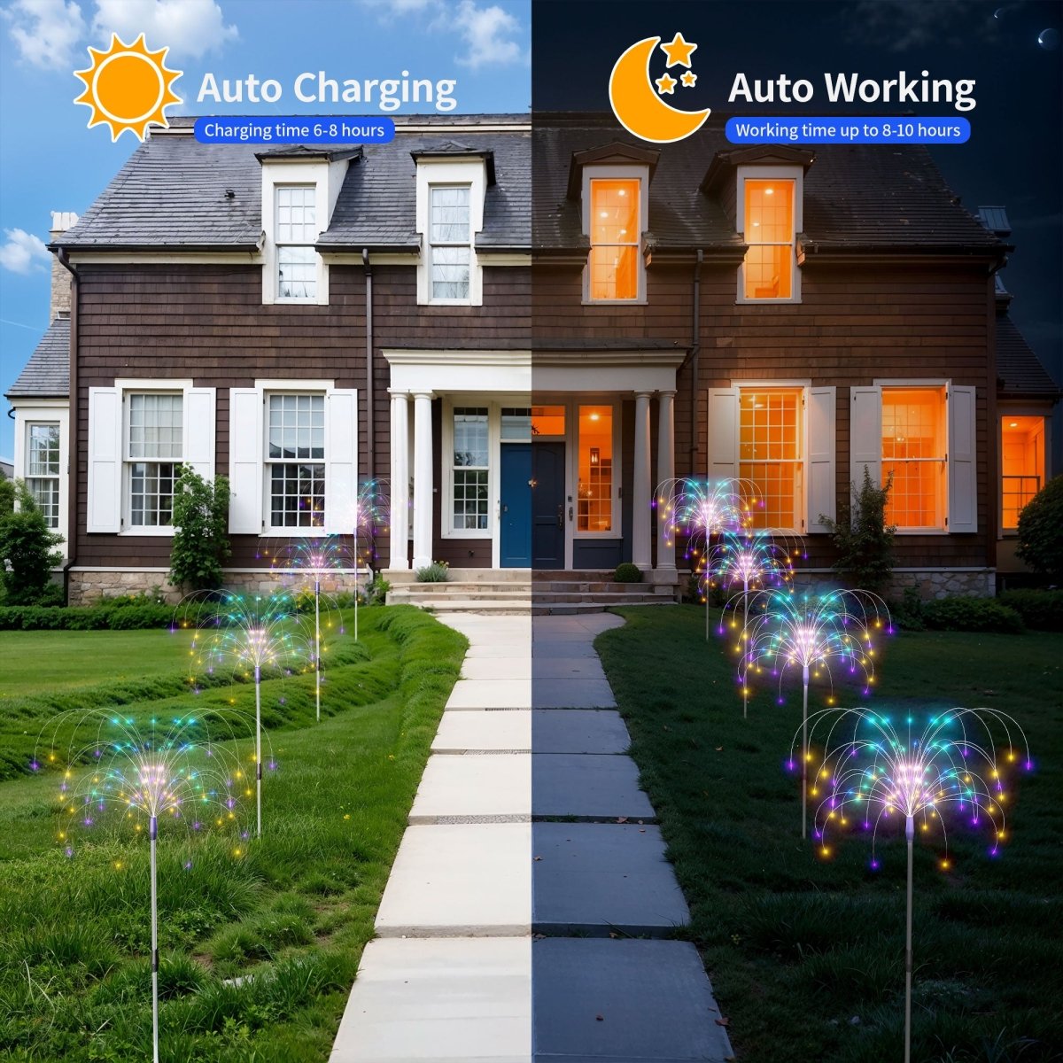 4PCS Solar - Powered Firework Lights with 120 LED Lights & 8 Modes for Garden Lawn Yard Outdoor Light Decorations - PopFun