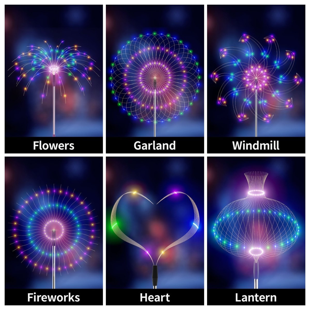 4PCS Solar - Powered Firework Lights with 120 LED Lights & 8 Modes for Garden Lawn Yard Outdoor Light Decorations - PopFun