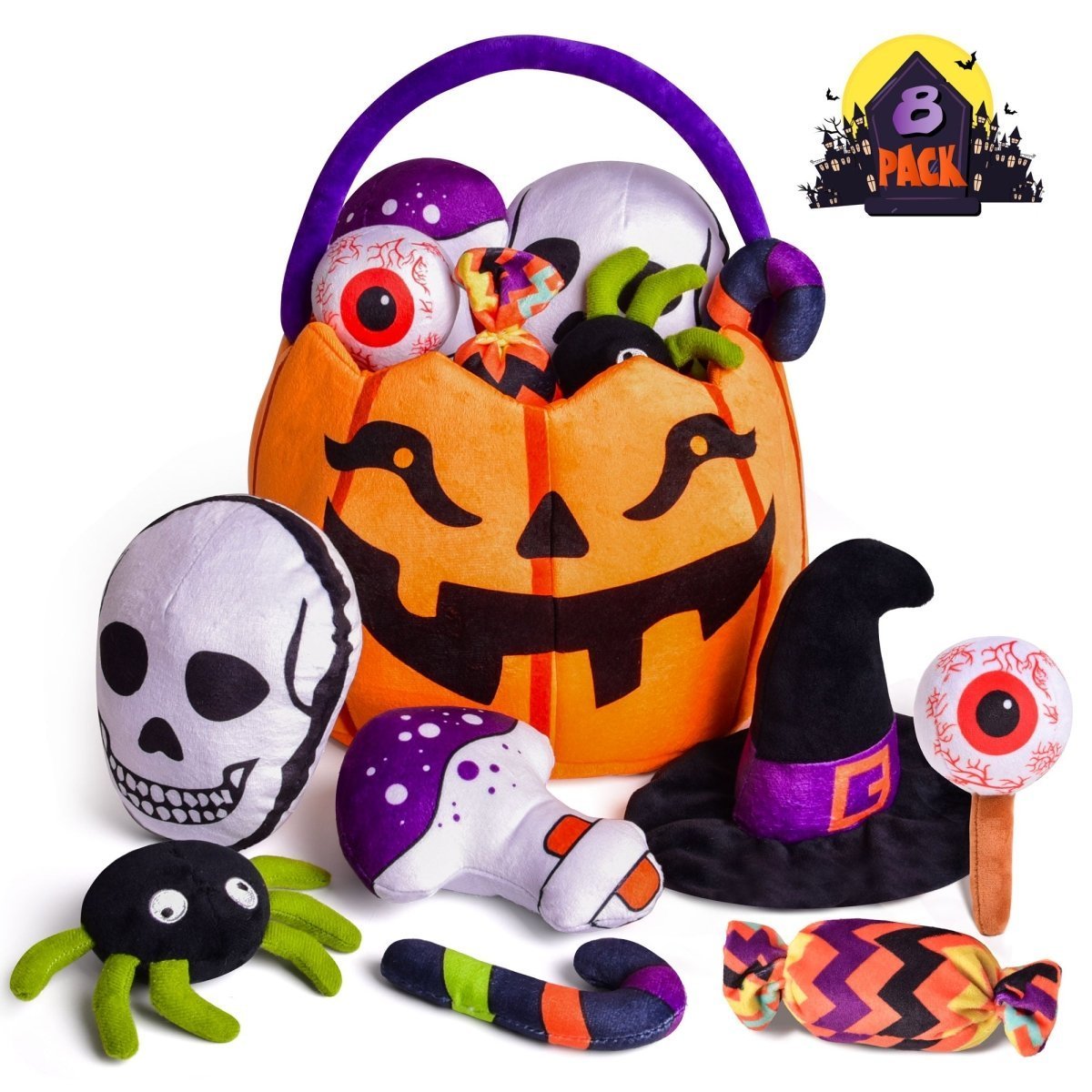 8 PCS Halloween Plush Pumpkin Basket with Stuffed Animal Toys - Wholesale - PopFun
