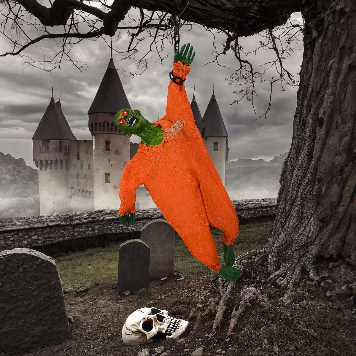 35" Hanging Zombie Prisoner with LED and Sound Effects