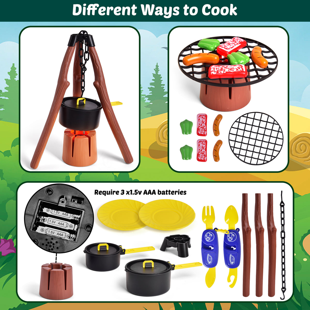 Kids Play Tent with Camping Toys, Toddler Tent with Battery Lantern, Kids Pop Up Tent Indoor Outdoor Toys Christmas Birthday Gifts for Boys