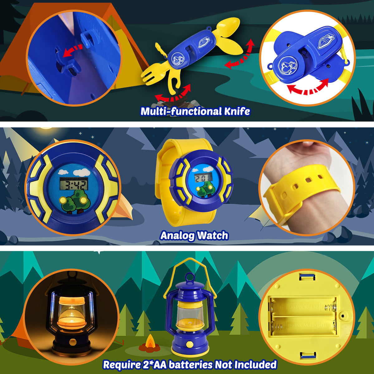 Kids Play Tent with Camping Toys, Toddler Tent with Battery Lantern, Kids Pop Up Tent Indoor Outdoor Toys Christmas Birthday Gifts for Boys