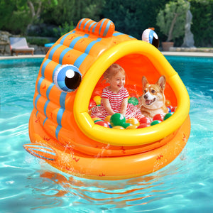FUN LITTLE TOYS Inflatable Baby Pool with Shade, Kids Blow Up Pool with Canopy, Kiddie Pool for Indoor Outdoor Summer Swimming Floats for Toddler 3-48 Months