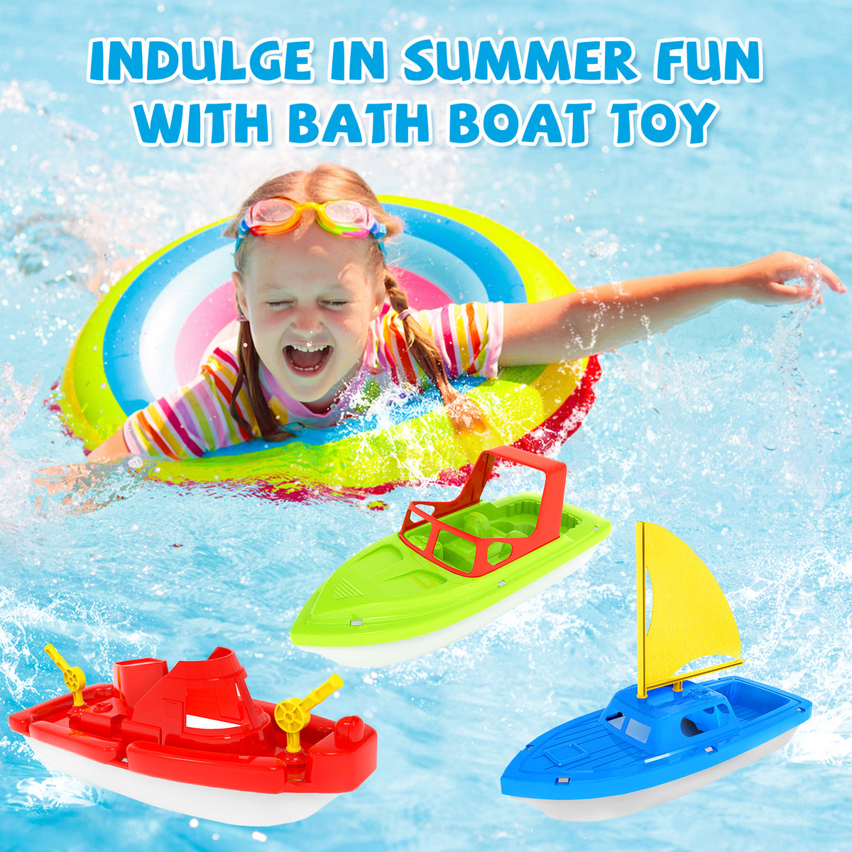 Toy Boats, 3 PCS Boat Bath Toy Toddler Pool Toys, Toy Boats for Water Play Plastic Toy Boats for Toddlers 1-3