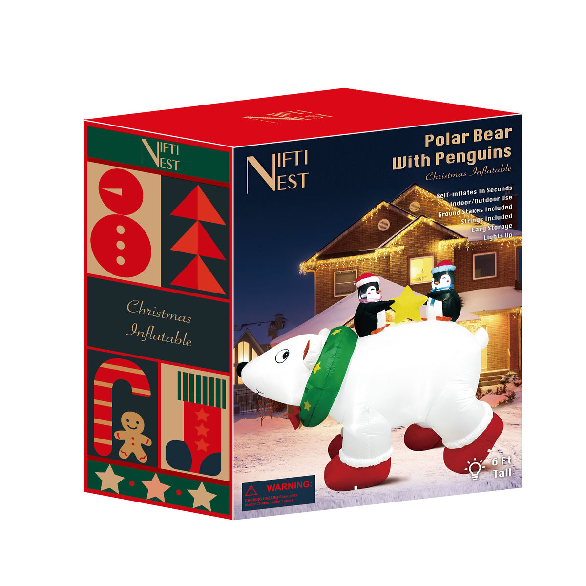 Christmas Inflatable Polar Bear with Penguins 6ft