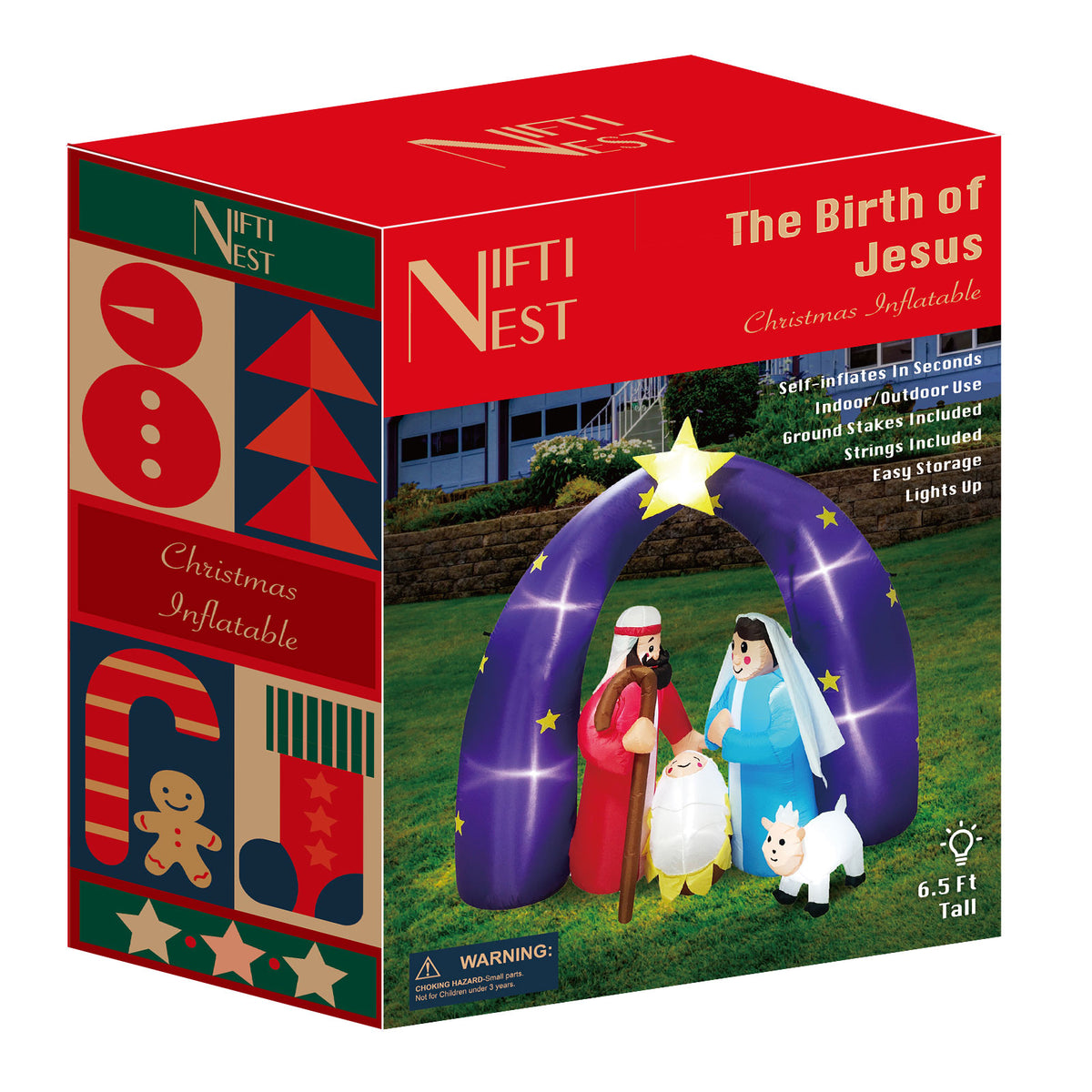 6.5FT 2025 Nativity Scene Christmas Inflatable with LED Lights for Outdoor Yard Decoration