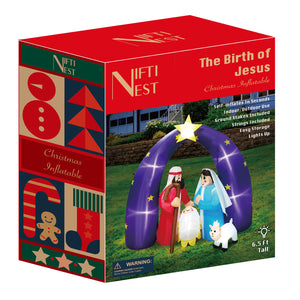 6.5FT 2025 Nativity Scene Christmas Inflatable with LED Lights for Outdoor Yard Decoration