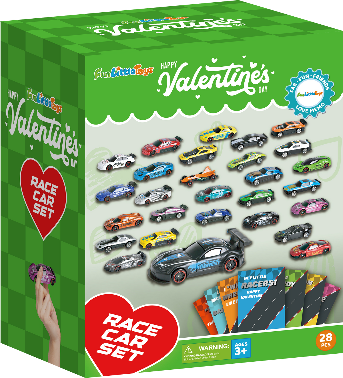 Valentines Day Gifts Cards with Racing Car Toys 28pcs