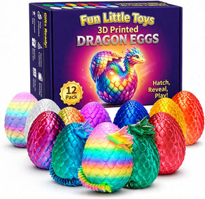 12 Pack 3D Printed Dragon Toys, Flexible Articulated Fidget Dragons in Surprise Eggs, Collectible Desk Toys, Party Favors & Classroom Prizes for Kids