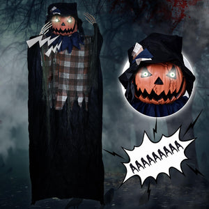 6FT Halloween Decorations Outdoor - Hanging Animatronic Halloween Decoration Jack-O'-Lantern with Glowing Eyes and Sound Activated Halloween Outdoor Decoration Haunted House Prop Decor