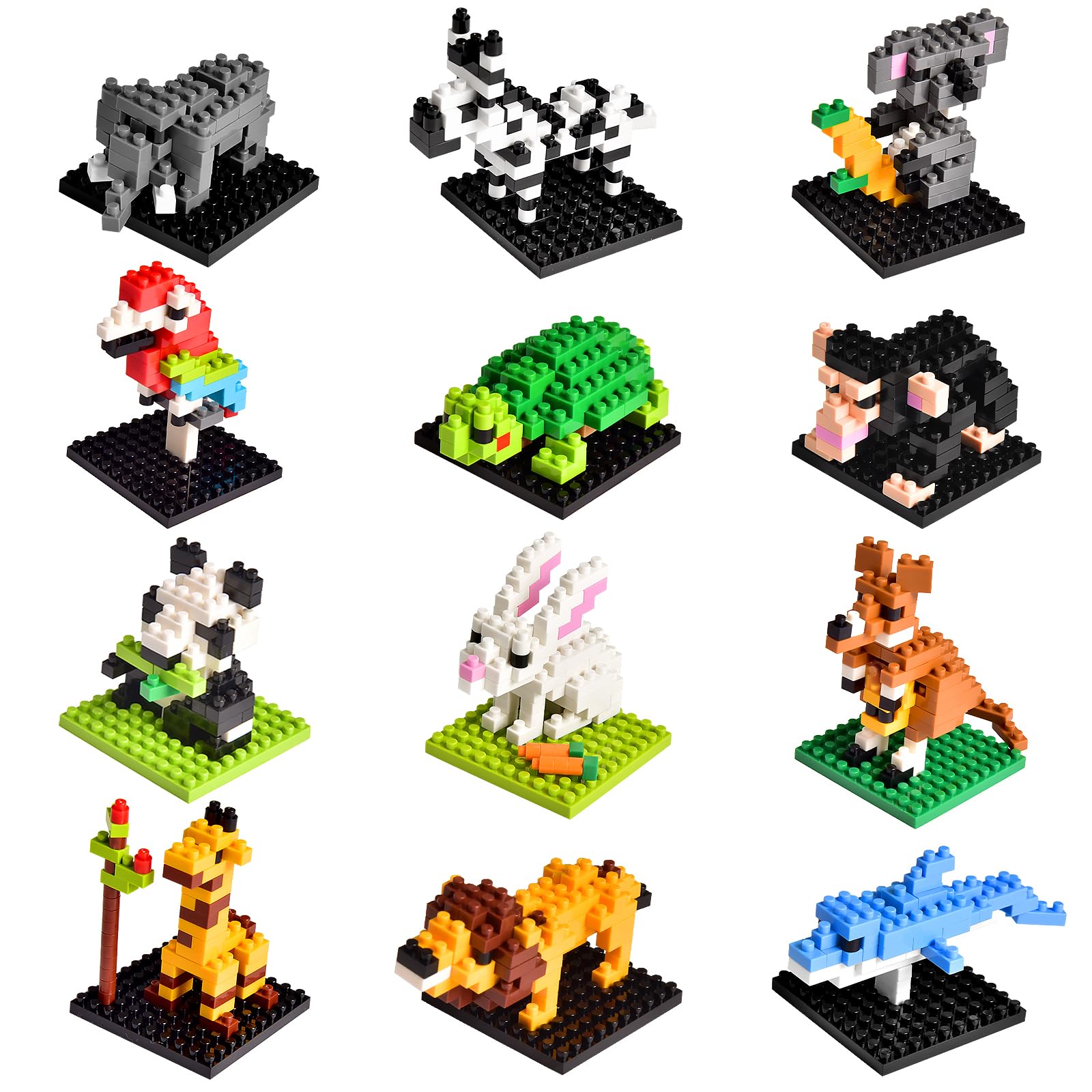 UN LITTLE TOYS Party Favor for Kids, Mini Animals Building Blocks Sets Goodie Bags Stuffers for Kid, Small Toy Prizes, 12Pack Birthday Party Favor Easter Egg Fillers