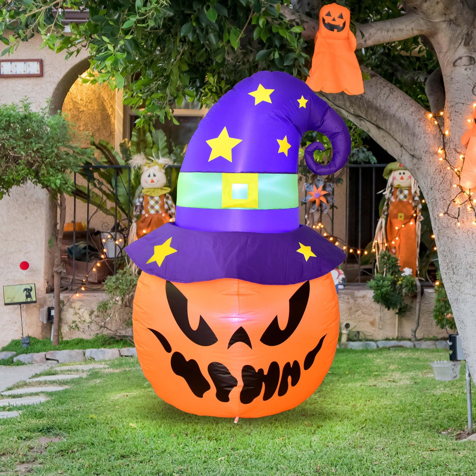 5FT Halloween Decorations Outdoor - Halloween Inflatables Pumpkin with Build-in LED Lights Blow Up Pumpkin for Halloween Party Indoor Outdoor Yard Garden