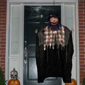 6FT Halloween Decorations Outdoor - Hanging Animatronic Halloween Decoration Jack-O'-Lantern with Glowing Eyes and Sound Activated Halloween Outdoor Decoration Haunted House Prop Decor
