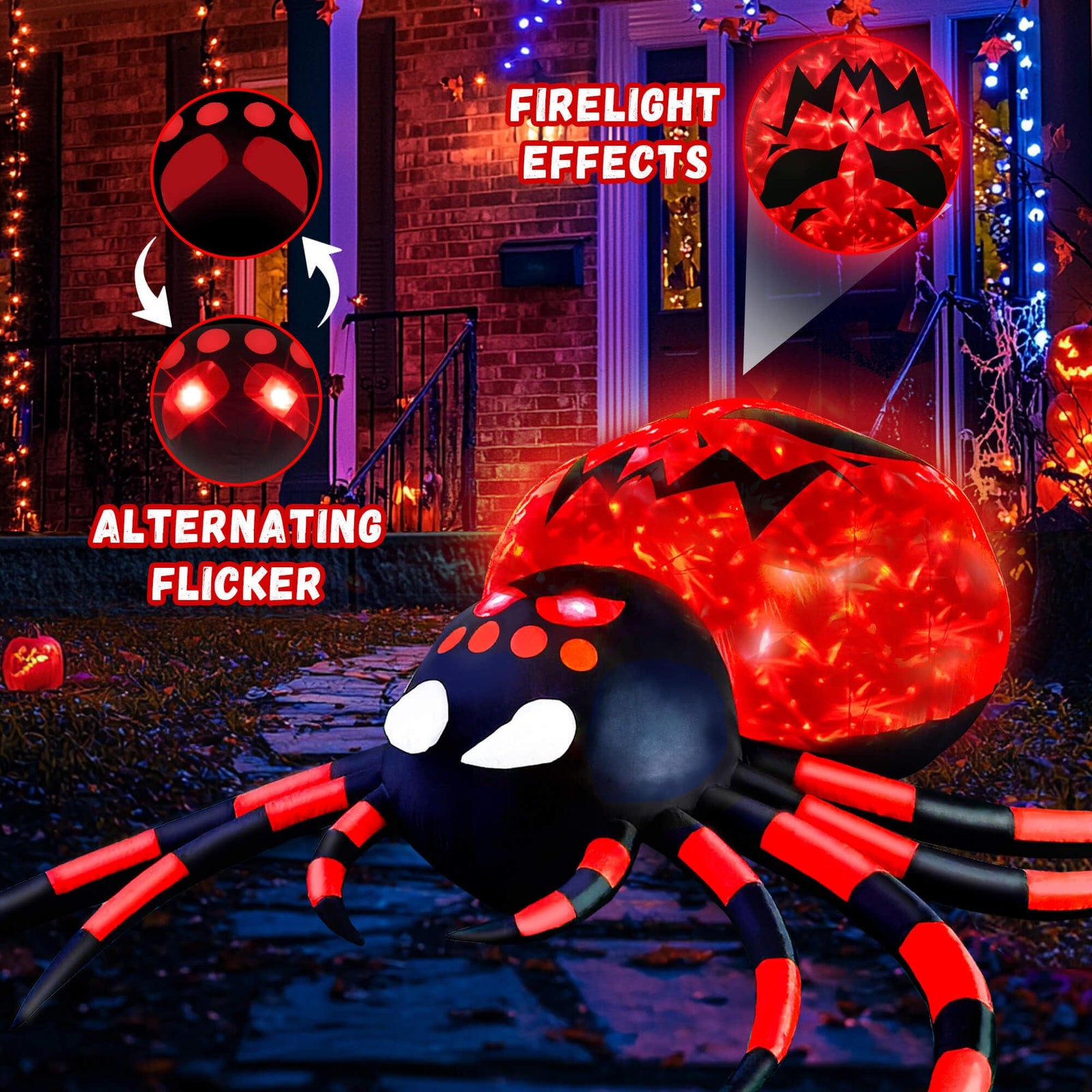 Presence Halloween Decorations Outdoor - 10FT Halloween Inflatable Spider with Firelight Rotating LED Lights, Large Creepy Outdoor Yard and Garden Hallowween Decorations