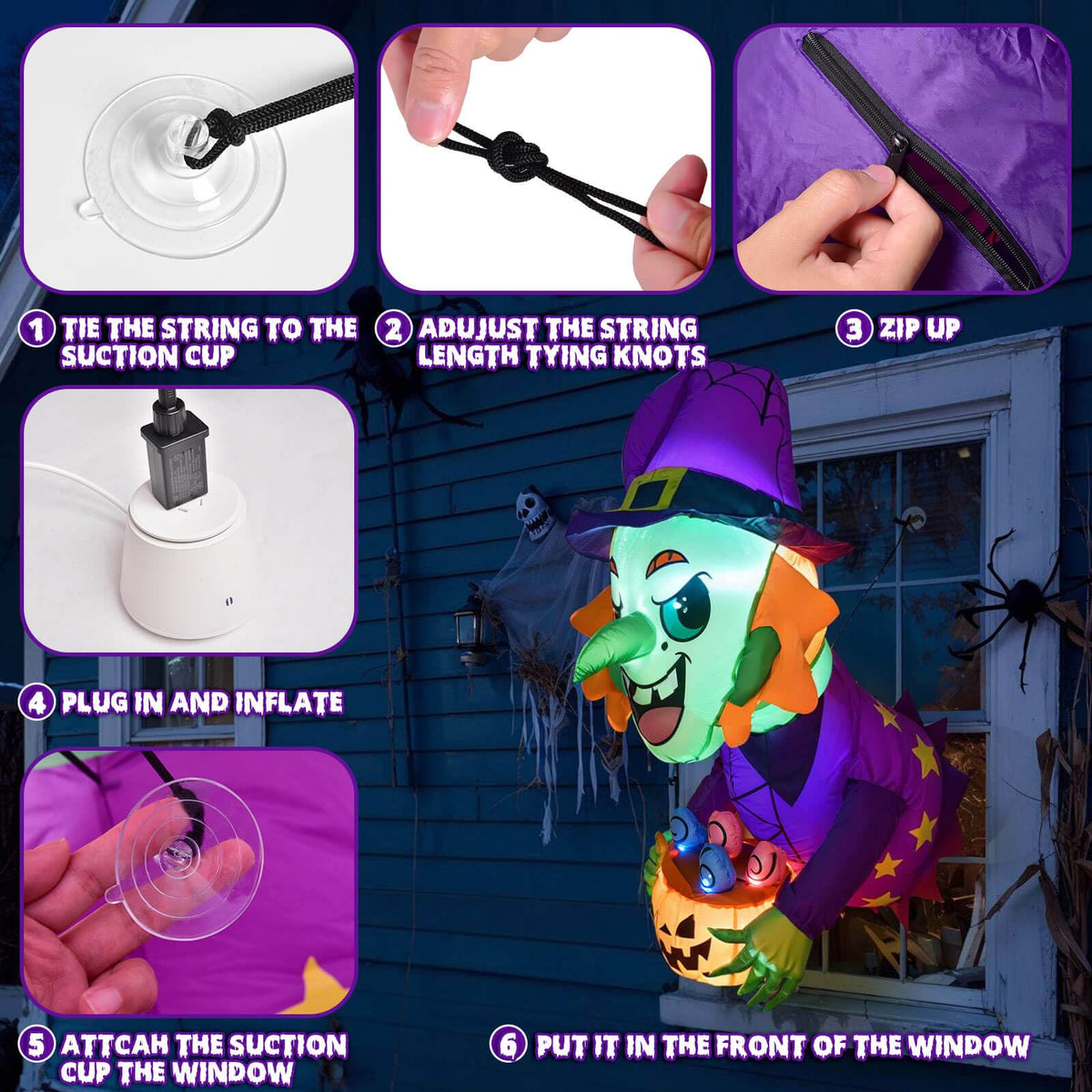 3.5FT Halloween Decorations Outside - Halloween Inflatable Decor Outdoor Scary Witch Broke Out from Window with Build-in LED for Halloween Decoration Party Decor