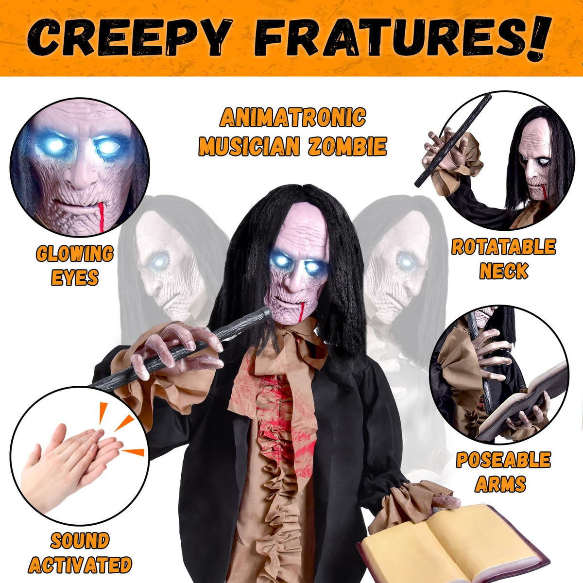 Halloween Animatronics Zombie - 2024 Halloween Yard Scary Groundbreaker Decorations Outdoor 2.5FT with Creepy Sounds and Light Up Eyes,Touch Sound Activation Outside Lawn Yard Haunted Prop