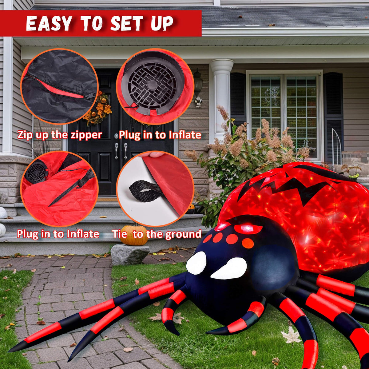 Presence Halloween Decorations Outdoor - 10FT Halloween Inflatable Spider with Firelight Rotating LED Lights, Large Creepy Outdoor Yard and Garden Hallowween Decorations