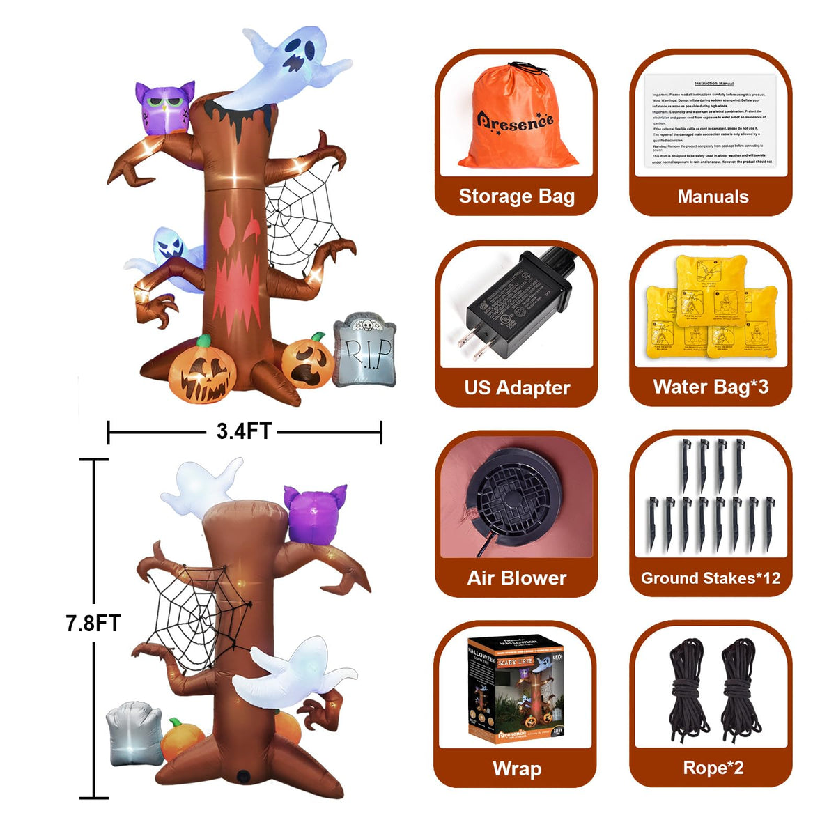 8 FT Halloween Inflatable Decorations Tree Outdoor