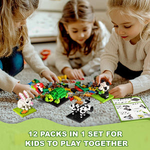 UN LITTLE TOYS Party Favor for Kids, Mini Animals Building Blocks Sets Goodie Bags Stuffers for Kid, Small Toy Prizes, 12Pack Birthday Party Favor Easter Egg Fillers