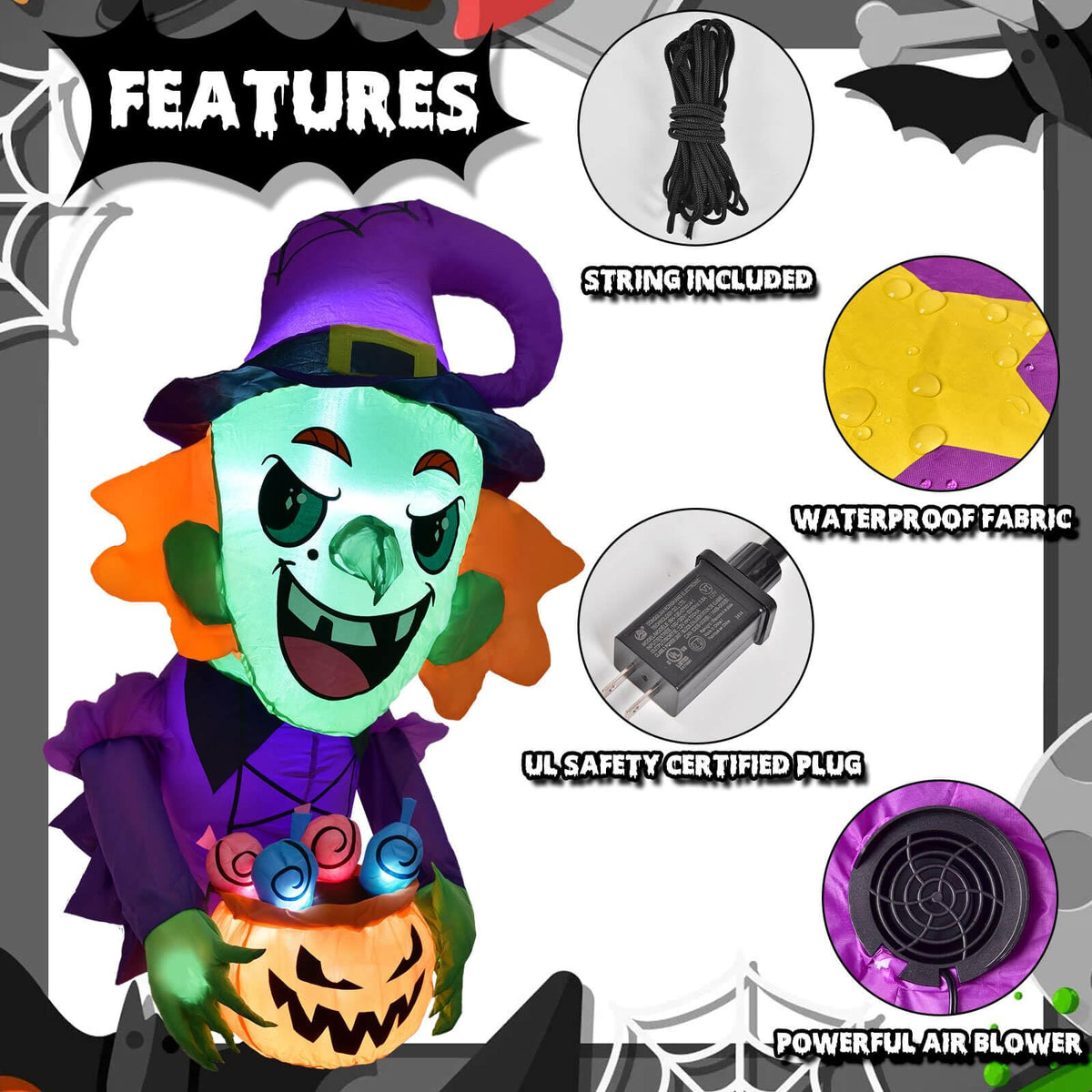 3.5FT Halloween Decorations Outside - Halloween Inflatable Decor Outdoor Scary Witch Broke Out from Window with Build-in LED for Halloween Decoration Party Decor