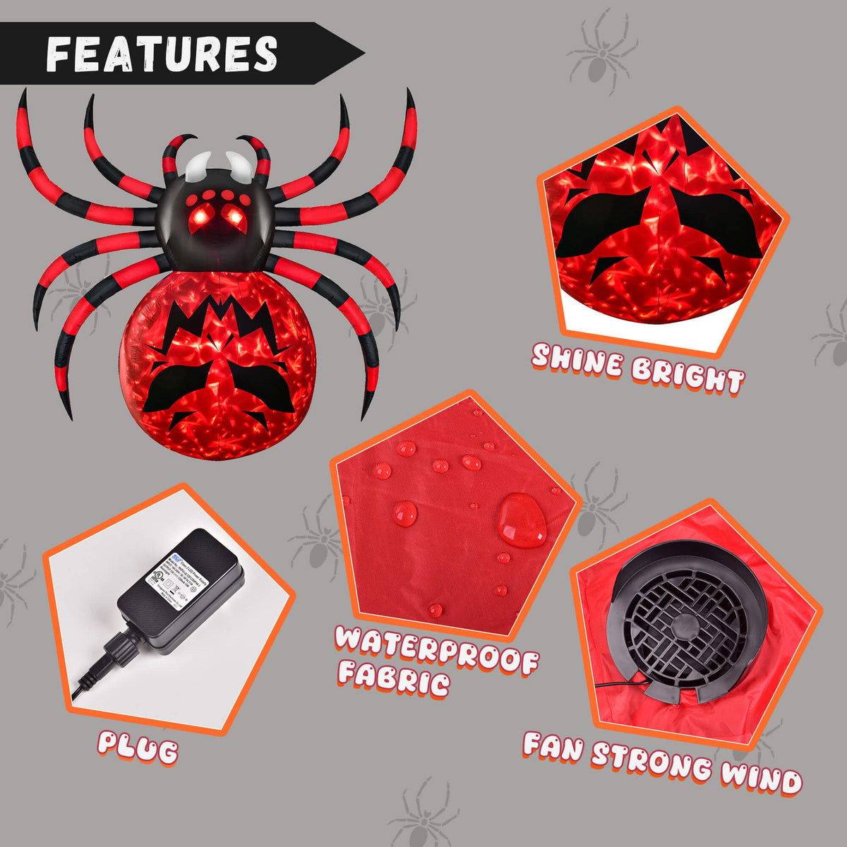 Presence Halloween Decorations Outdoor - 10FT Halloween Inflatable Spider with Firelight Rotating LED Lights, Large Creepy Outdoor Yard and Garden Hallowween Decorations