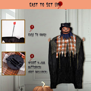 6FT Halloween Decorations Outdoor - Hanging Animatronic Halloween Decoration Jack-O'-Lantern with Glowing Eyes and Sound Activated Halloween Outdoor Decoration Haunted House Prop Decor
