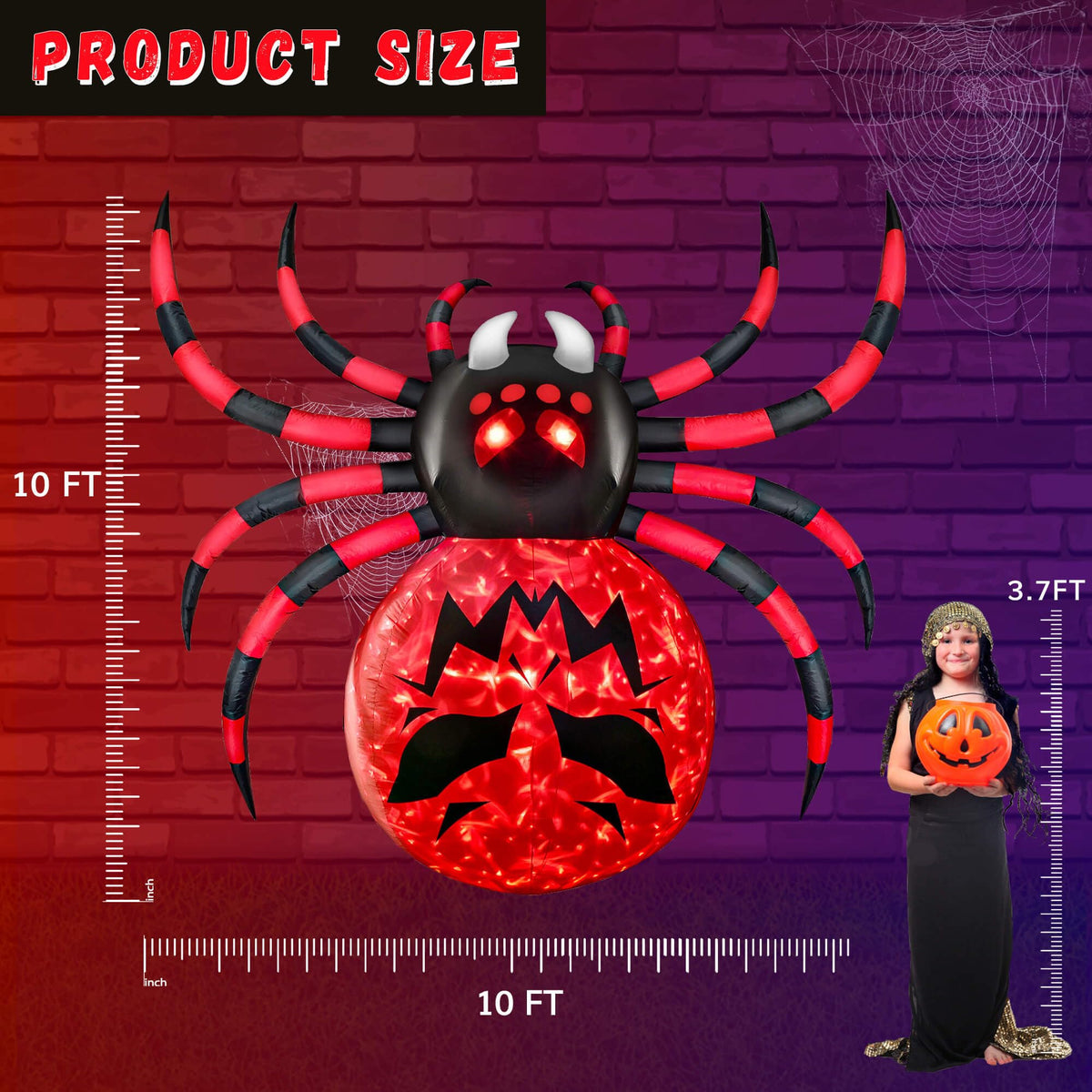 Presence Halloween Decorations Outdoor - 10FT Halloween Inflatable Spider with Firelight Rotating LED Lights, Large Creepy Outdoor Yard and Garden Hallowween Decorations