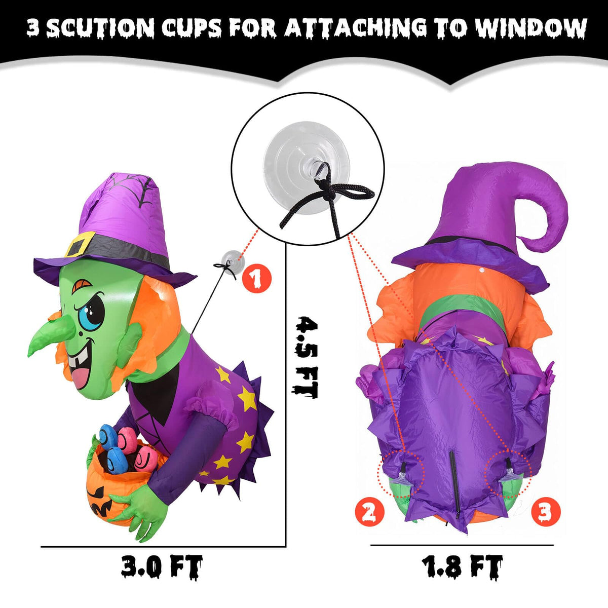 3.5FT Halloween Decorations Outside - Halloween Inflatable Decor Outdoor Scary Witch Broke Out from Window with Build-in LED for Halloween Decoration Party Decor
