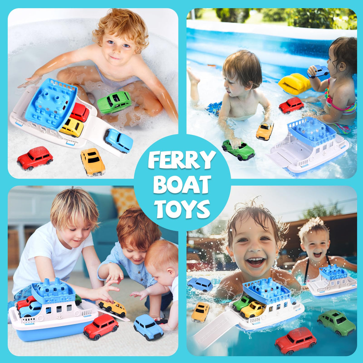 Toy Boat Bath Toys for Toddlers with 4 Mini Car Toys, Kids Water Toys Ferry Boat for Bathtub Bathroom Pool Beach Toys, Birthday Gifts