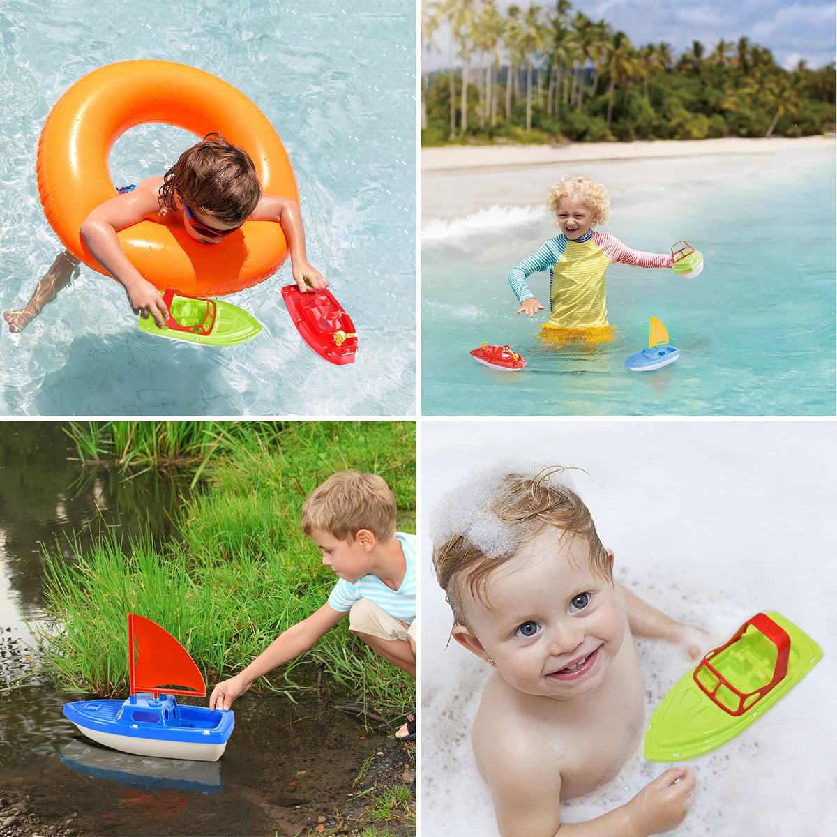 Toy Boats, 3 PCS Boat Bath Toy Toddler Pool Toys, Toy Boats for Water Play Plastic Toy Boats for Toddlers 1-3