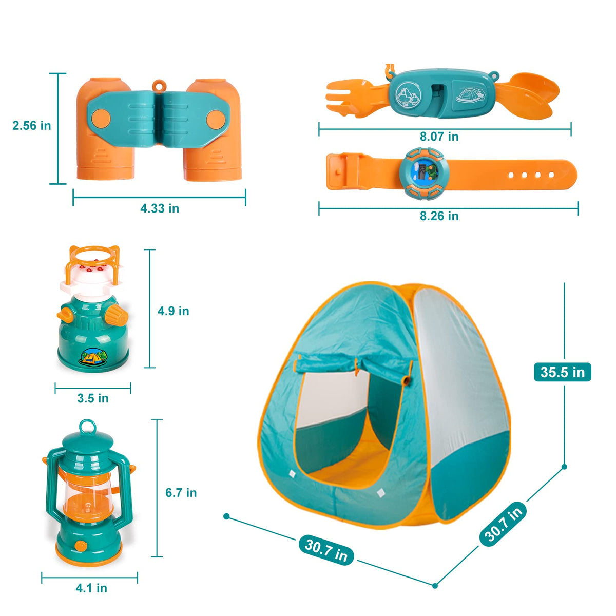 UN LITTLE TOYS Kids Camping Set with Pop Up Play Tent Camping Toys with Battery Lantern and Drawstring Bag Indoor Outdoor Pretend Play, Christmas Birthday Gifts for Boys