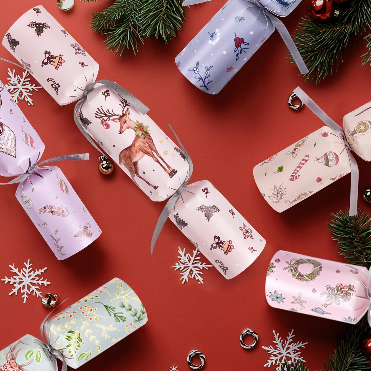 FUN LITTLE TOYS Christmas Crackers, 12 Pack Christmas No Snap Party Favors with Party Hat