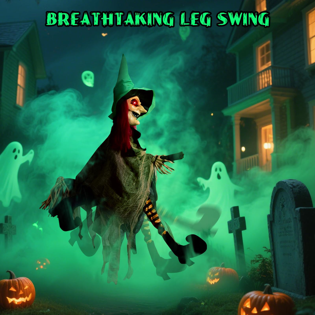 Halloween LED Witch on Broomstick