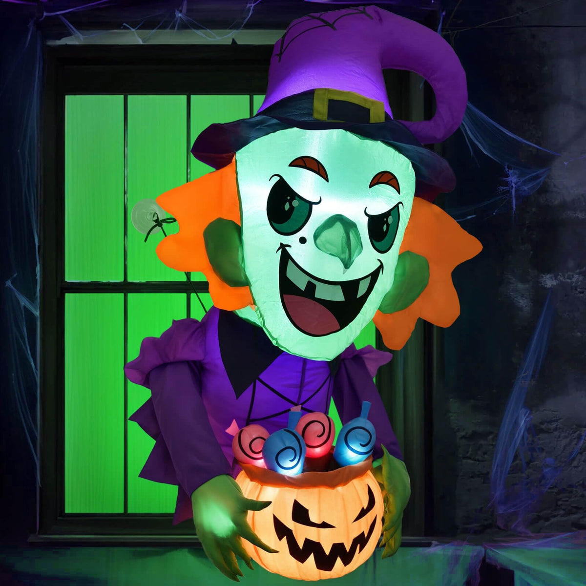 3.5FT Halloween Decorations Outside - Halloween Inflatable Decor Outdoor Scary Witch Broke Out from Window with Build-in LED for Halloween Decoration Party Decor