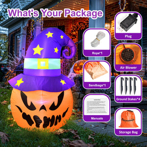 5FT Halloween Decorations Outdoor - Halloween Inflatables Pumpkin with Build-in LED Lights Blow Up Pumpkin for Halloween Party Indoor Outdoor Yard Garden