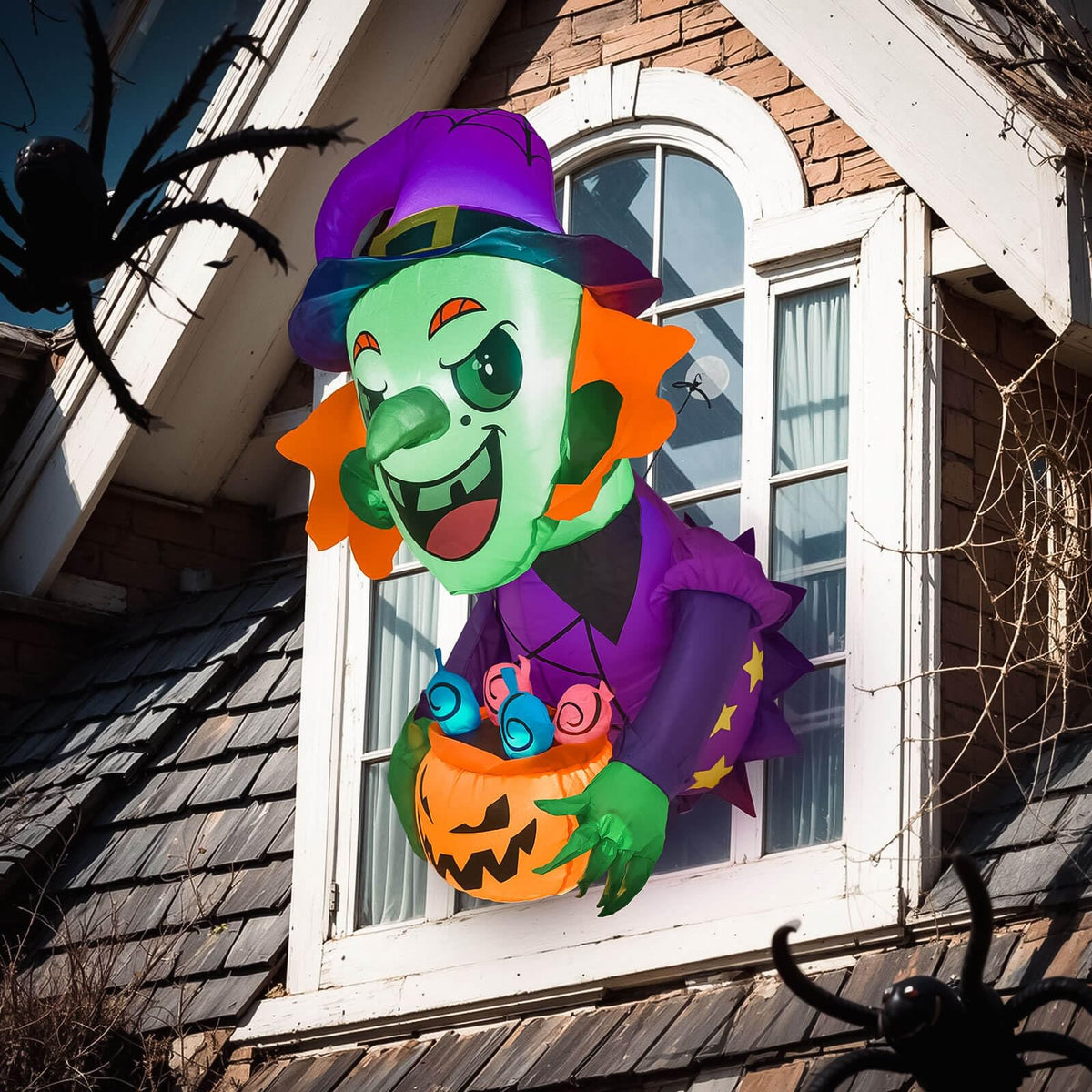 3.5FT Halloween Decorations Outside - Halloween Inflatable Decor Outdoor Scary Witch Broke Out from Window with Build-in LED for Halloween Decoration Party Decor