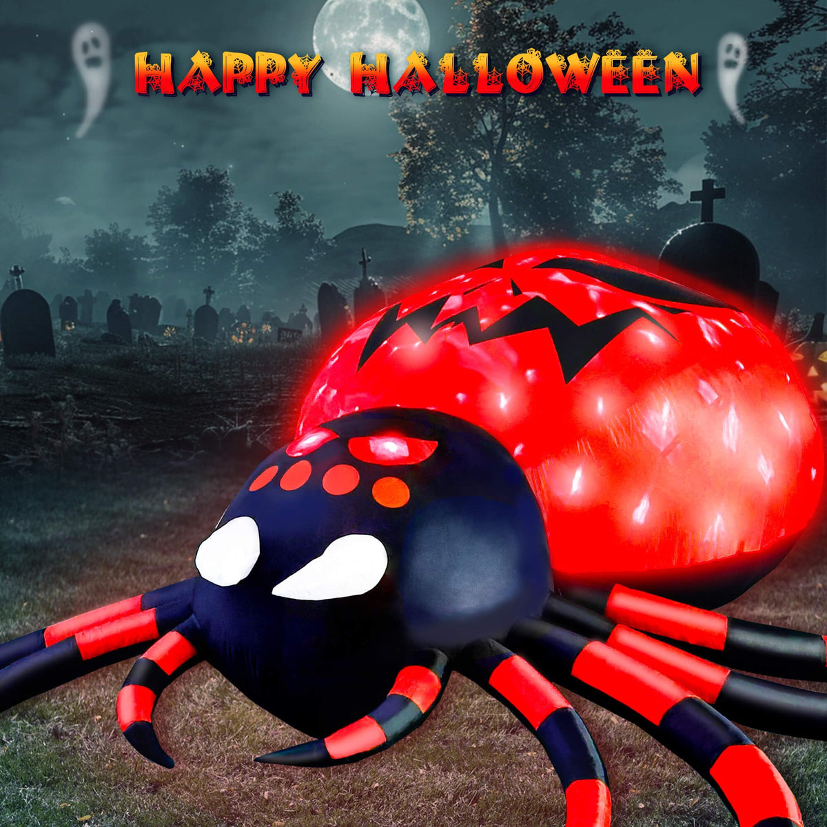 Presence Halloween Decorations Outdoor - 10FT Halloween Inflatable Spider with Firelight Rotating LED Lights, Large Creepy Outdoor Yard and Garden Hallowween Decorations