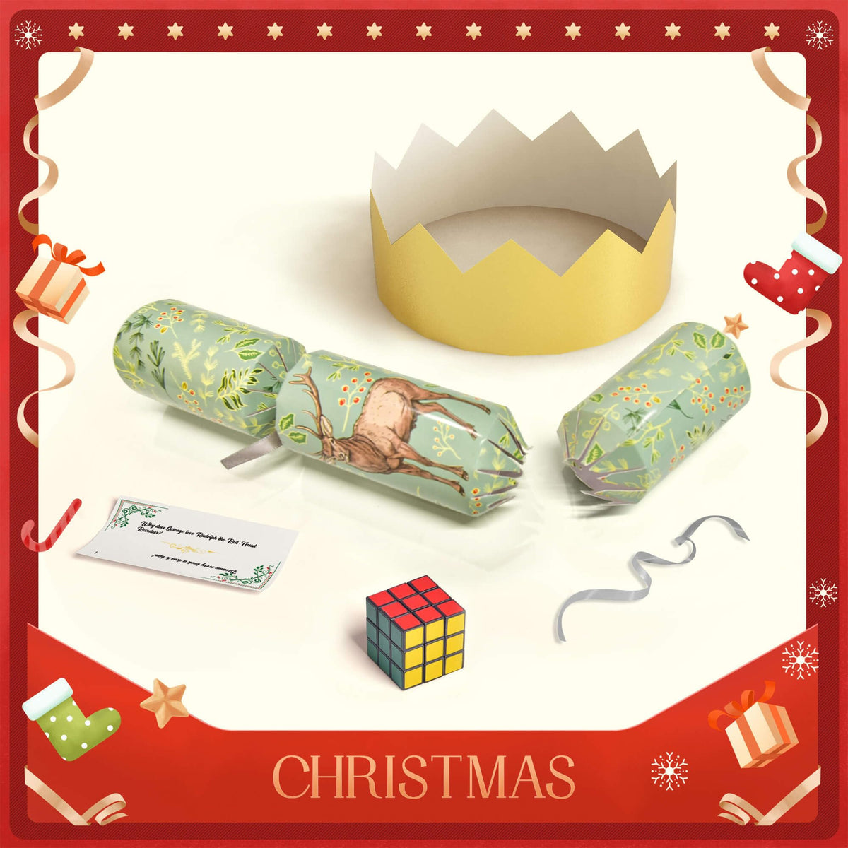 FUN LITTLE TOYS Christmas Crackers, 12 Pack Christmas No Snap Party Favors with Party Hat