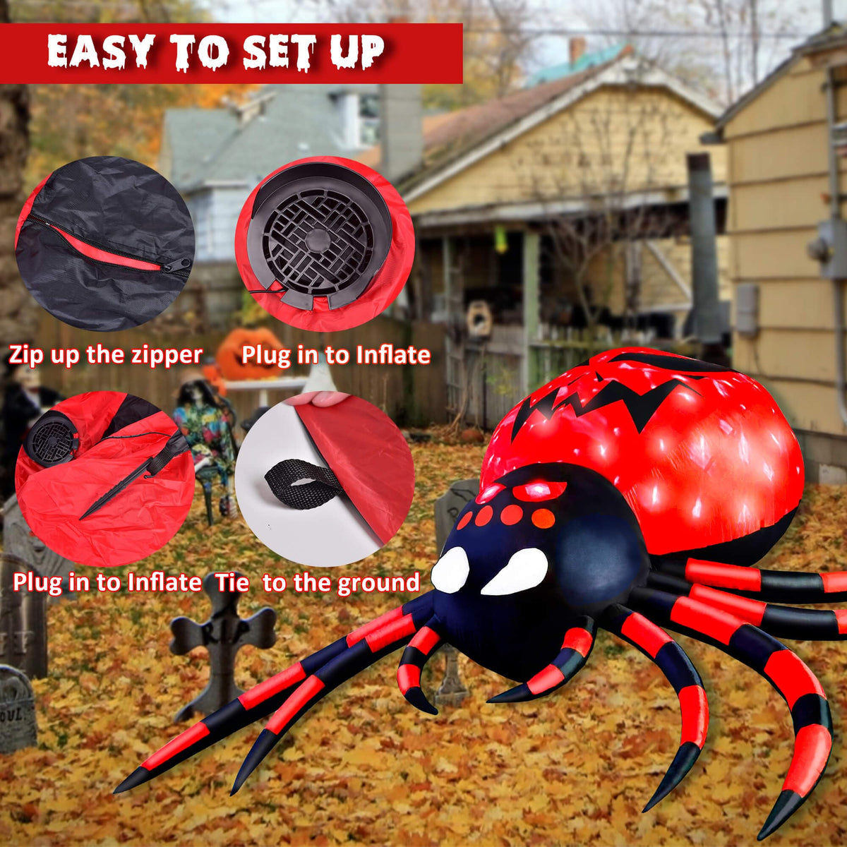 Presence Halloween Decorations Outdoor - 10FT Halloween Inflatable Spider with Firelight Rotating LED Lights, Large Creepy Outdoor Yard and Garden Hallowween Decorations