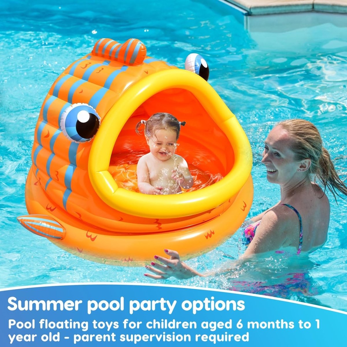 Inflatable Gold Fish Shade Kiddie Pool - PopFun
