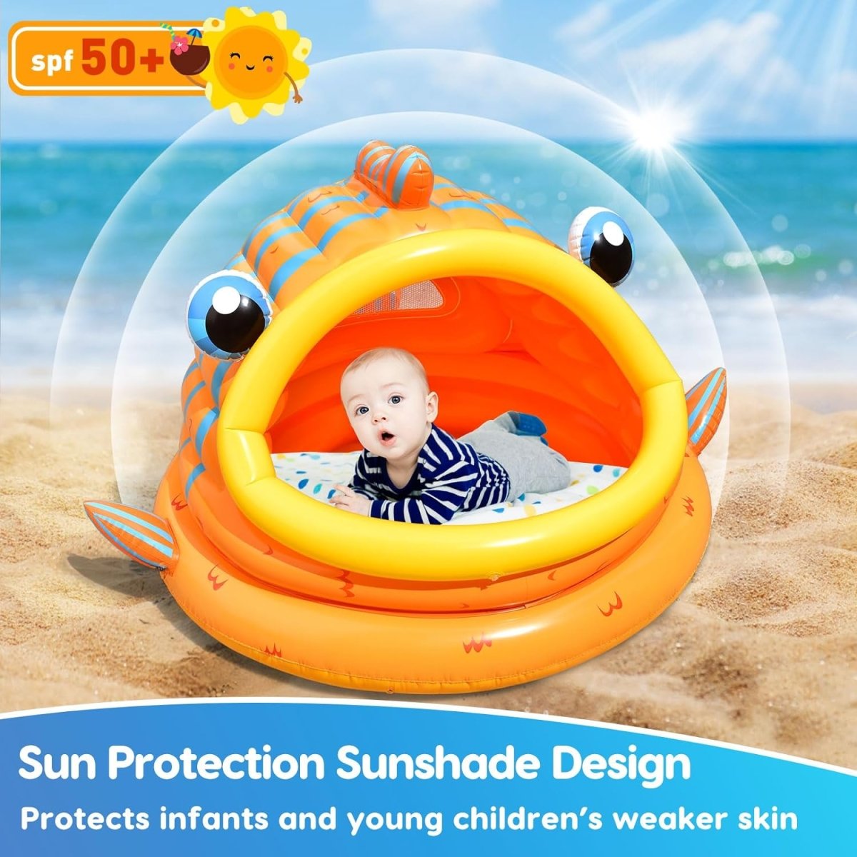 Inflatable Gold Fish Shade Kiddie Pool - PopFun