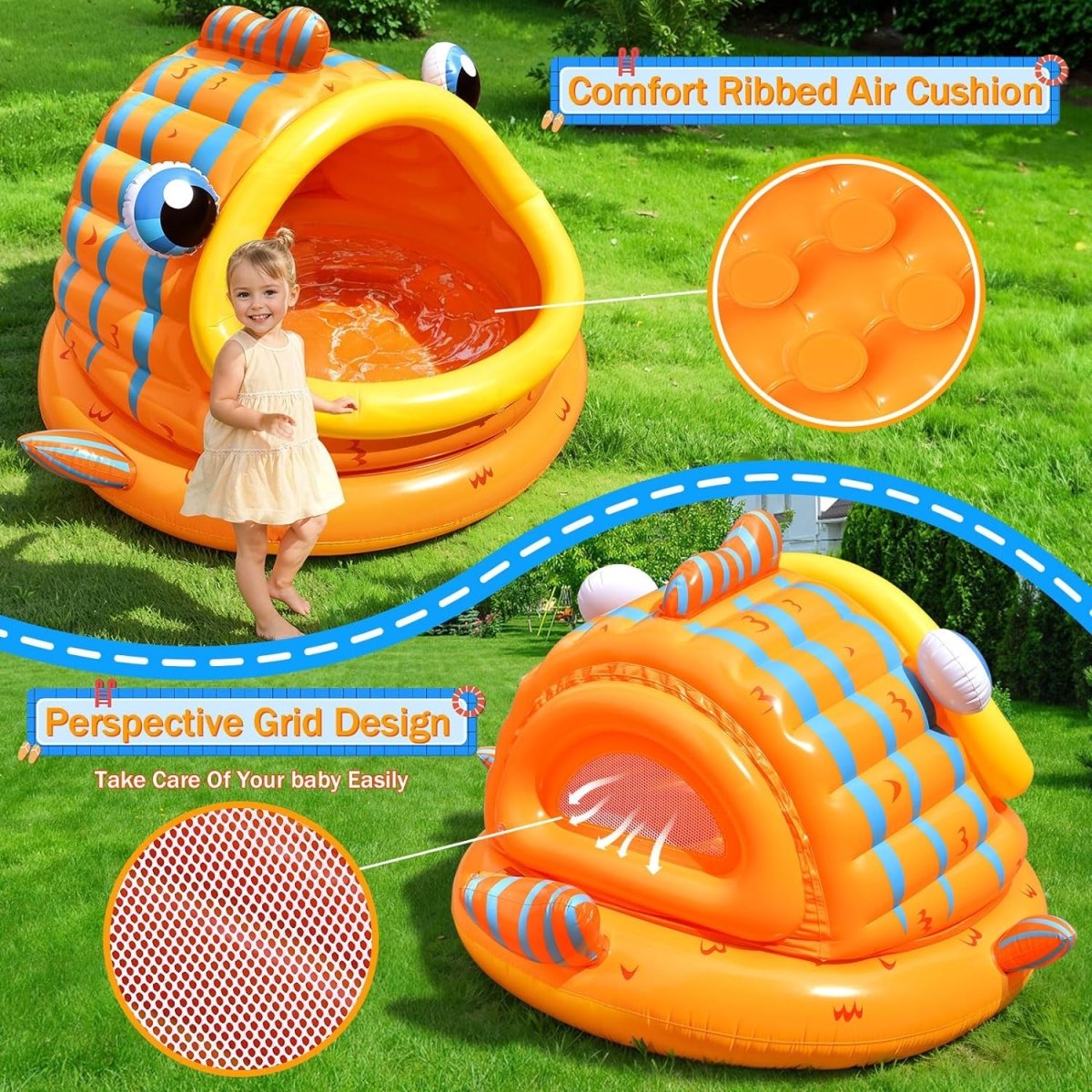 Inflatable Gold Fish Shade Kiddie Pool - PopFun