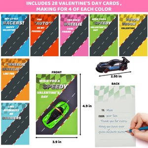 Valentines Day Gifts Cards with Racing Car Toys 28pcs