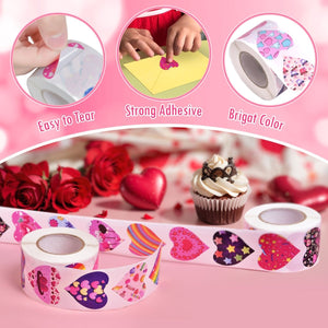 1000PCS (2 Pack) Valentine’s Day Heart Sticker Rolls - PopFun