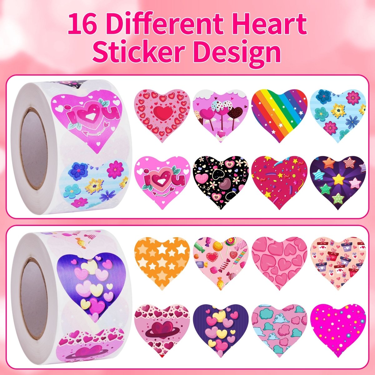 1000PCS (2 Pack) Valentine’s Day Heart Sticker Rolls - PopFun