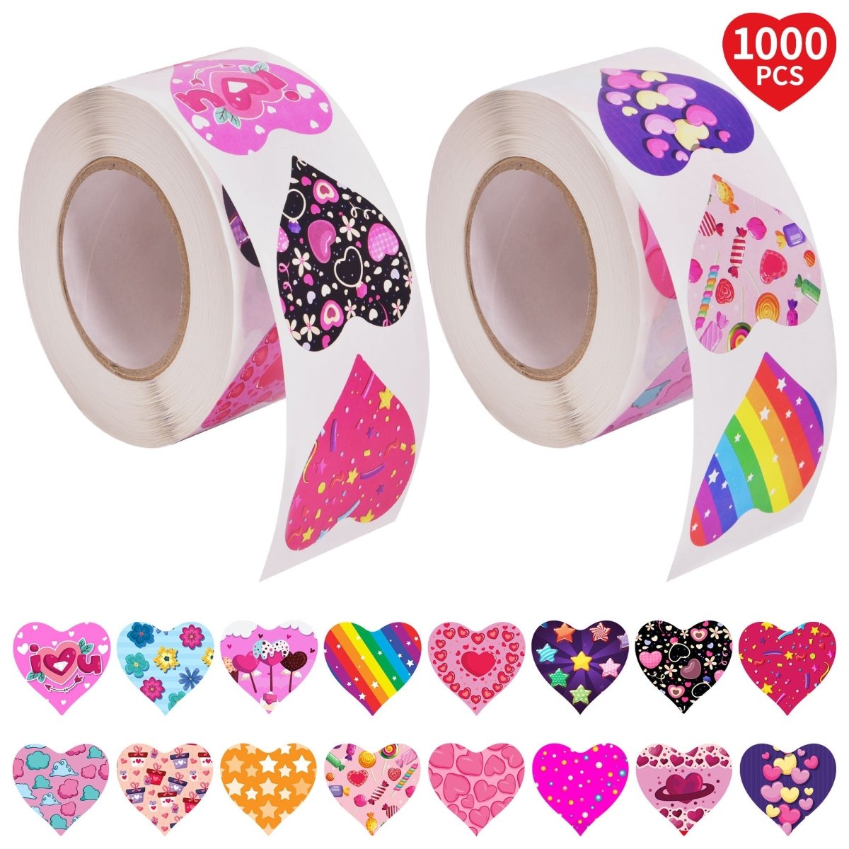 1000PCS (2 Pack) Valentine’s Day Heart Sticker Rolls - Wholesale - PopFun