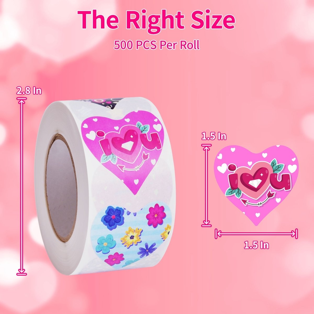 1000PCS (2 Pack) Valentine’s Day Heart Sticker Rolls - Wholesale - PopFun