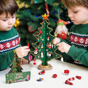 12" Wooden Tabletop Christmas Tree & 24 Tiny Ornaments - PopFun